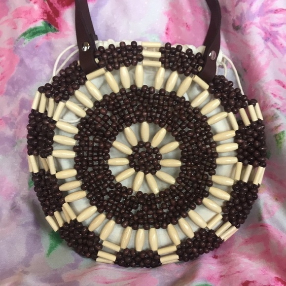 NWOT Studio Collection Beaded Circular Brown & Cream Handbag Purse - Picture 3 of 13